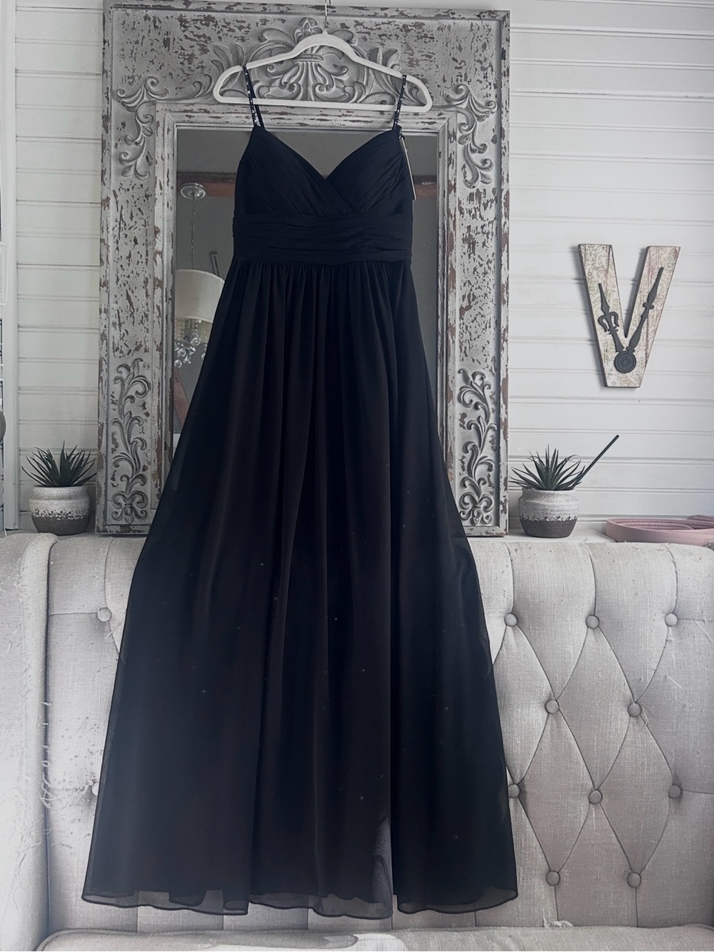 Sequined spaghetti strap formal gown